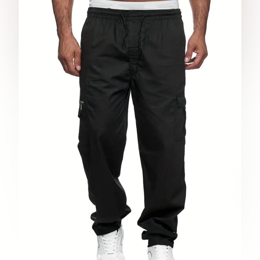 NEW - Men's Chic Multi Pockets, Casual Waist Drawstring Cargo Pants. Medium.